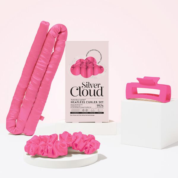 Бигуди атласные с ионами серебра, фуксия, 1 шт. Silver Cloud Fuchsia heatless curlers — фото 3