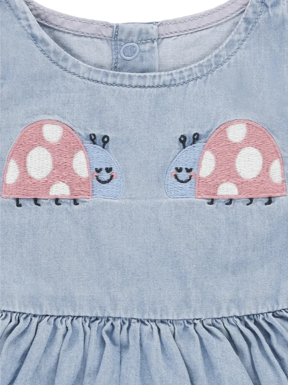 Платье с вышивкой в виде божьих коровок и пышными рукавами Stella Mccartney Kids, синий — фото 3