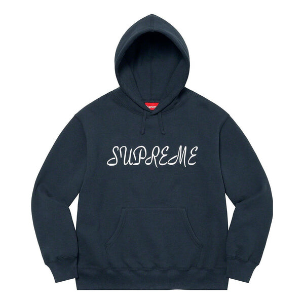 

Толстовка script hooded sweatshirt 'navy white' Supreme, синий