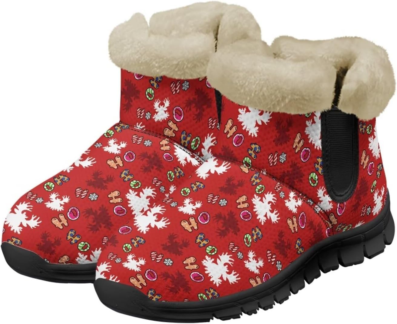 

Зимние ботинки Noprint для женщин и мужчин, снегоступы с меховой подкладкой, зимние туфли на липучке, ботильоны для прогулок на улице Noprintge, Christmas