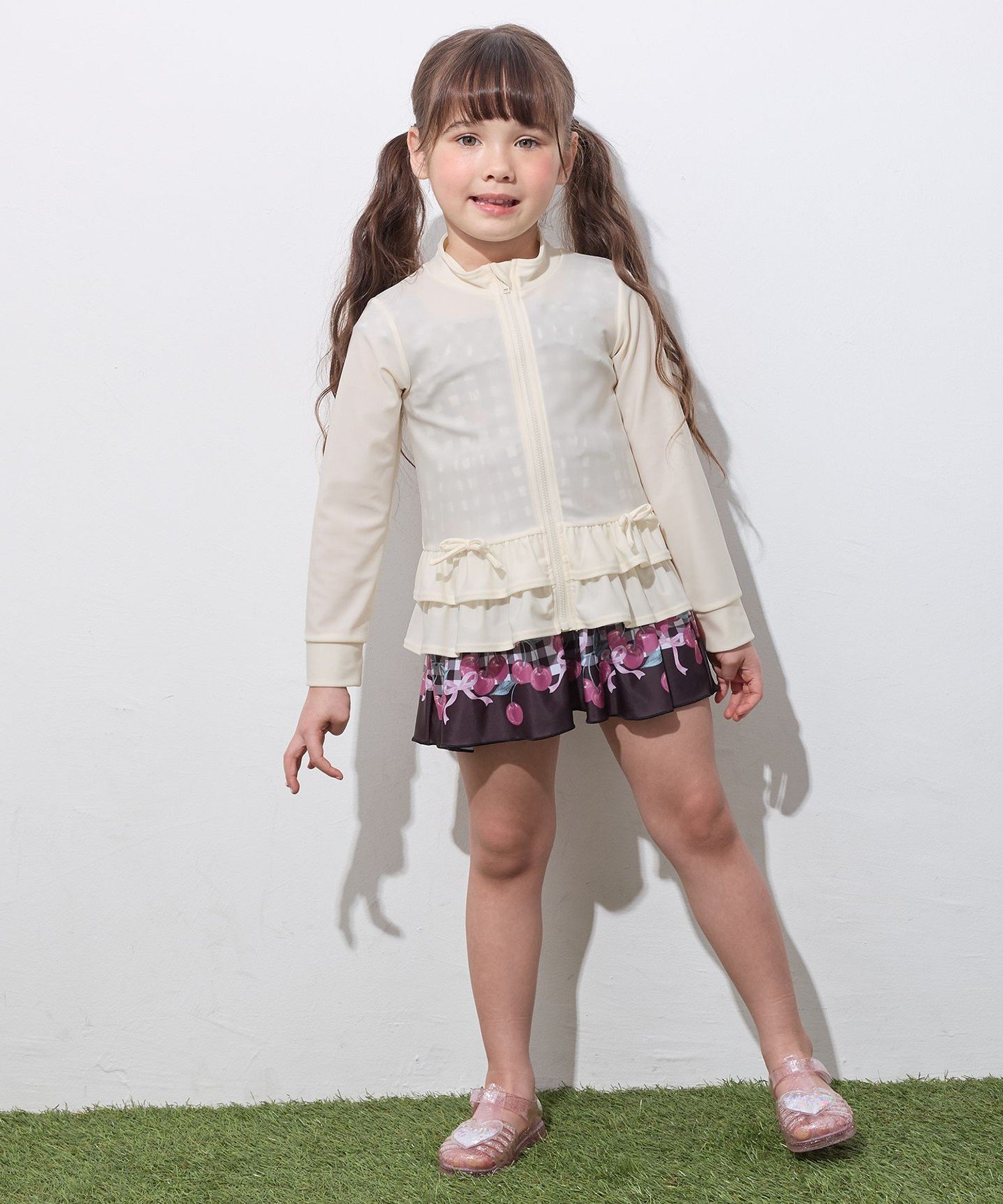Слитный купальник в клетку с фруктовым принтом Any Kids, Black x Cherry [305] — фото 3