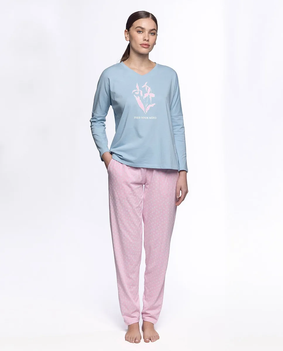 

Женская пижама из эластичного хлопка, длинная Punto Blanco, синий