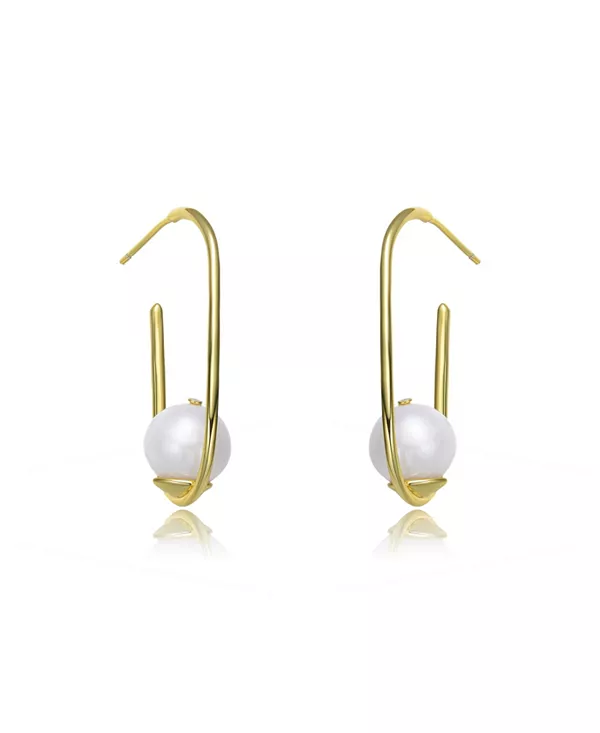 

Стильные квадратные серьги-кольца из стерлингового серебра с покрытием из 14-каратного золота и настоящим пресноводным жемчугом Genevive, gold