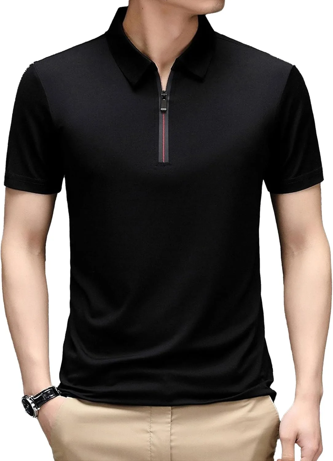 

Мужская поло с молнией на четверть, короткий рукав, классический гольф QOAAIE