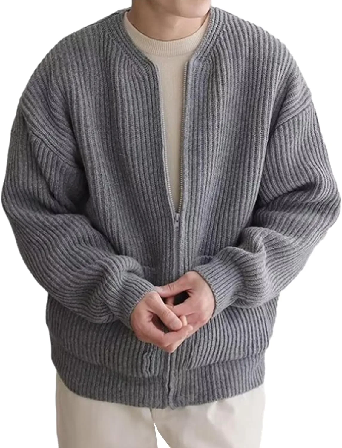 

Женский свитер, мужской кардиган на молнии однотонный вязаный Dsgzkk