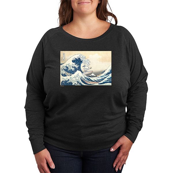 

Футболка с длинным рукавом French Terry Plus Size Peanuts The Great Wave Off Kanagawa Licensed Character, Heather Charcoal, Черный, Футболка с длинным рукавом French Terry Plus Size Peanuts The Great Wave Off Kanagawa Licensed Character, Heather Charcoal