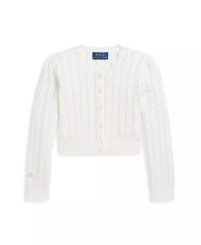 

Кардиган из хлопка ажурной вязки для малышей и маленьких девочек Polo Ralph Lauren, белый