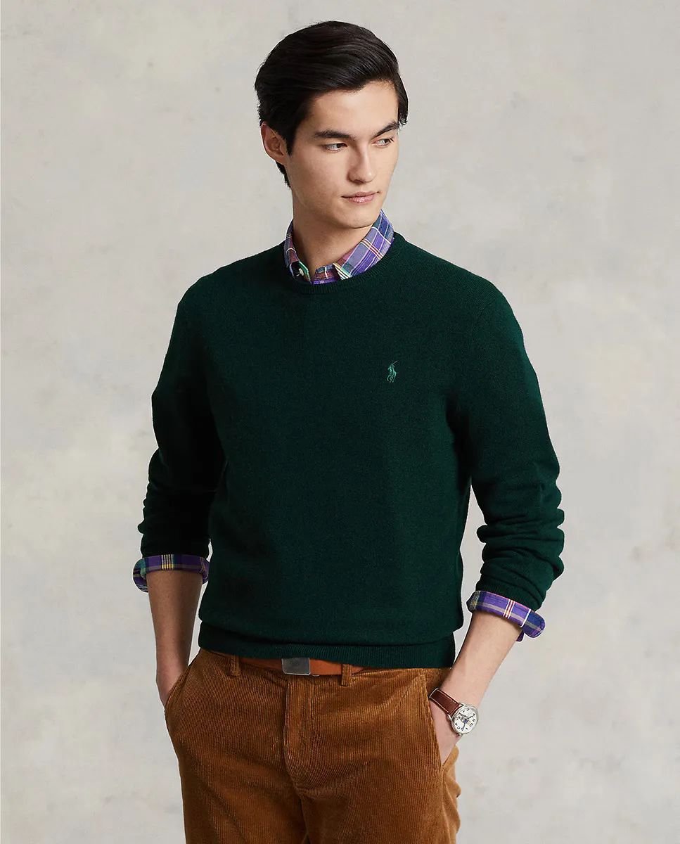 

Мужской шерстяной свитер с круглым вырезом Polo Ralph Lauren, темно-зеленый