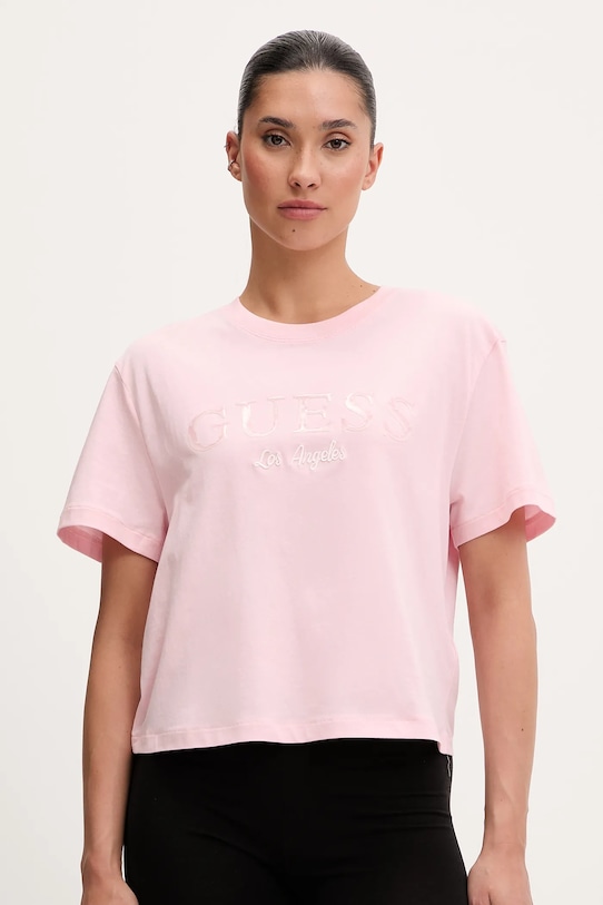 

Хлопковая футболка CLEMATIS Guess, розовый