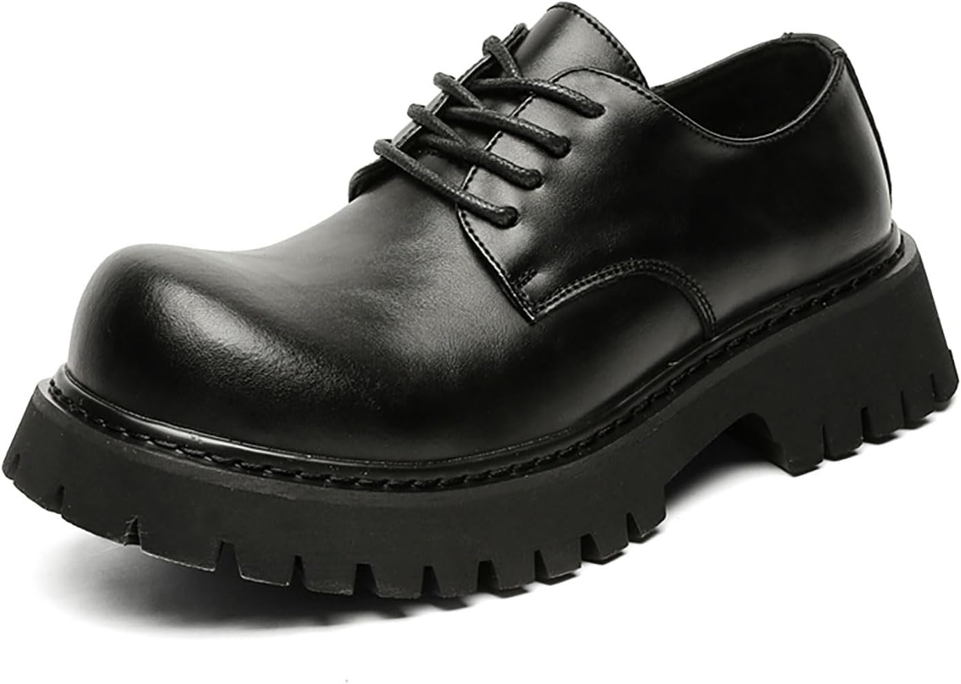 

Мужские ретро-туфли-оксфорды на платформе, массивный каблук, шнуровка, кожаная обувь, большой круглый носок, противоскользящая подошва, деловые туфли-дерби для формальной и повседневной носки, работы, вождения Xhognls, черный