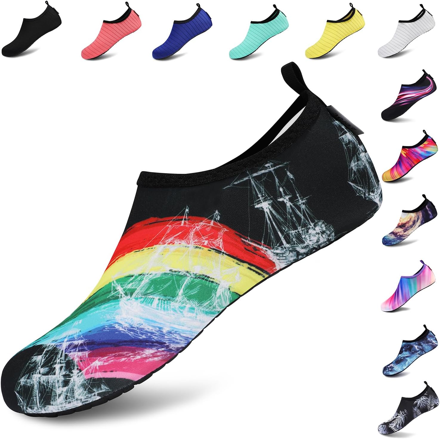 

Водные спортивные тапочки VIFUUR для занятий йогой, быстросохнущие аква-носки без шнурков для мужчин и женщин, Rainbow