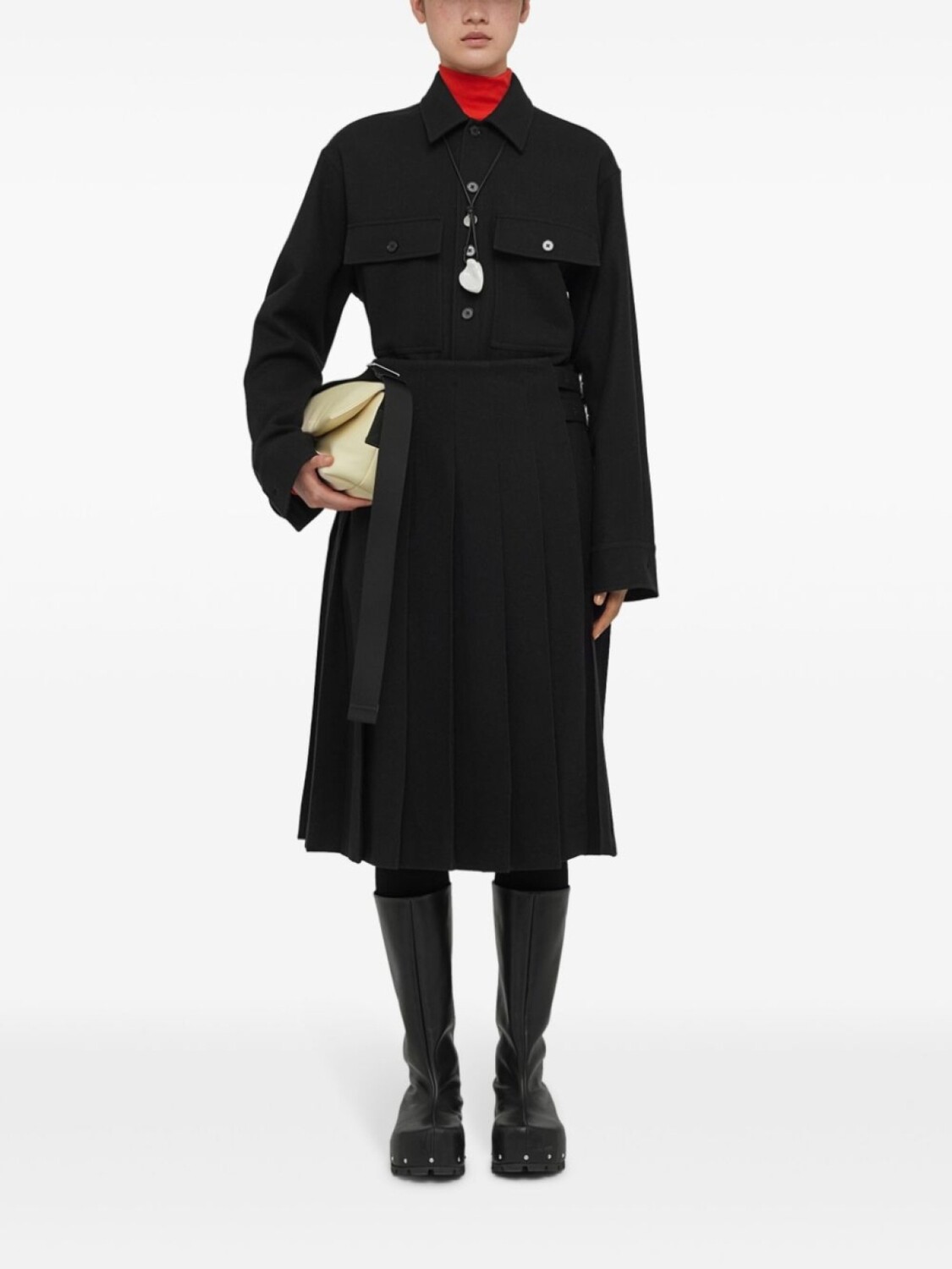 Jil Sander юбка миди с завышенной талией и складками, черный — фото 2