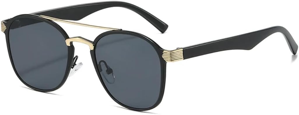 

Модные солнцезащитные очки с двойной перемычкой, квадратной формы, для женщин, в стиле ретро, ​​для мужчин, с градиентным зеркальным покрытием, защита от УФ-излучения UV400 generic, Black Grey