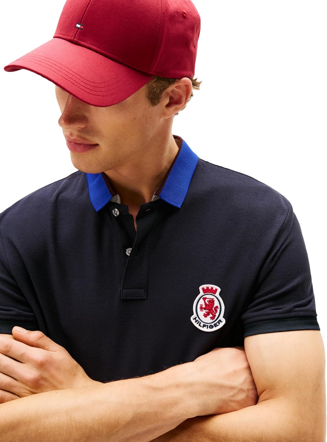 Мужские поло Tommy Hilfiger с коротким рукавом, классического кроя, с узорами на воротнике и гербе, Desert Sky — фото 2