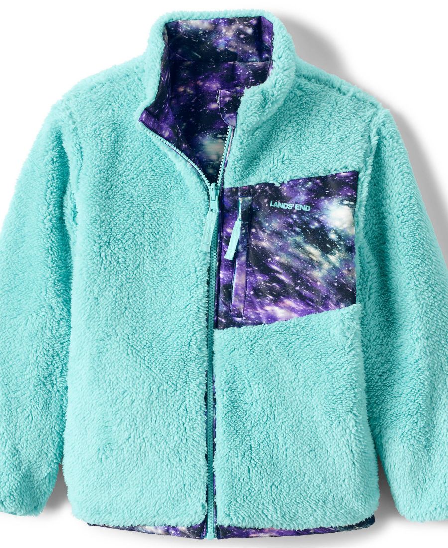Двусторонняя флисовая пуховая куртка для мальчиков Lands' End, Blue galaxy cosmos — фото 3