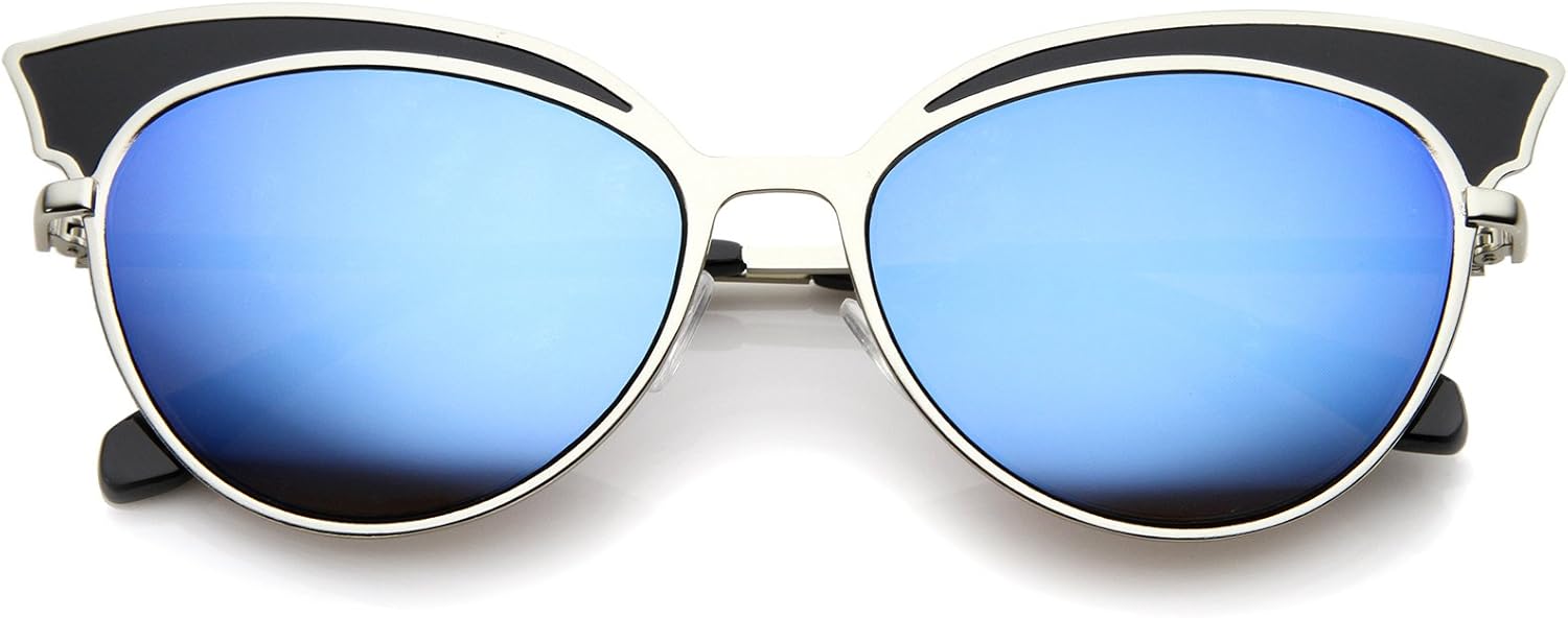 

Женские двухцветные солнцезащитные очки zeroUV увеличенного размера с металлическими зеркальными линзами в форме «кошачьих глаз», диаметр линз 57 мм, Black-silver / Blue Mirror