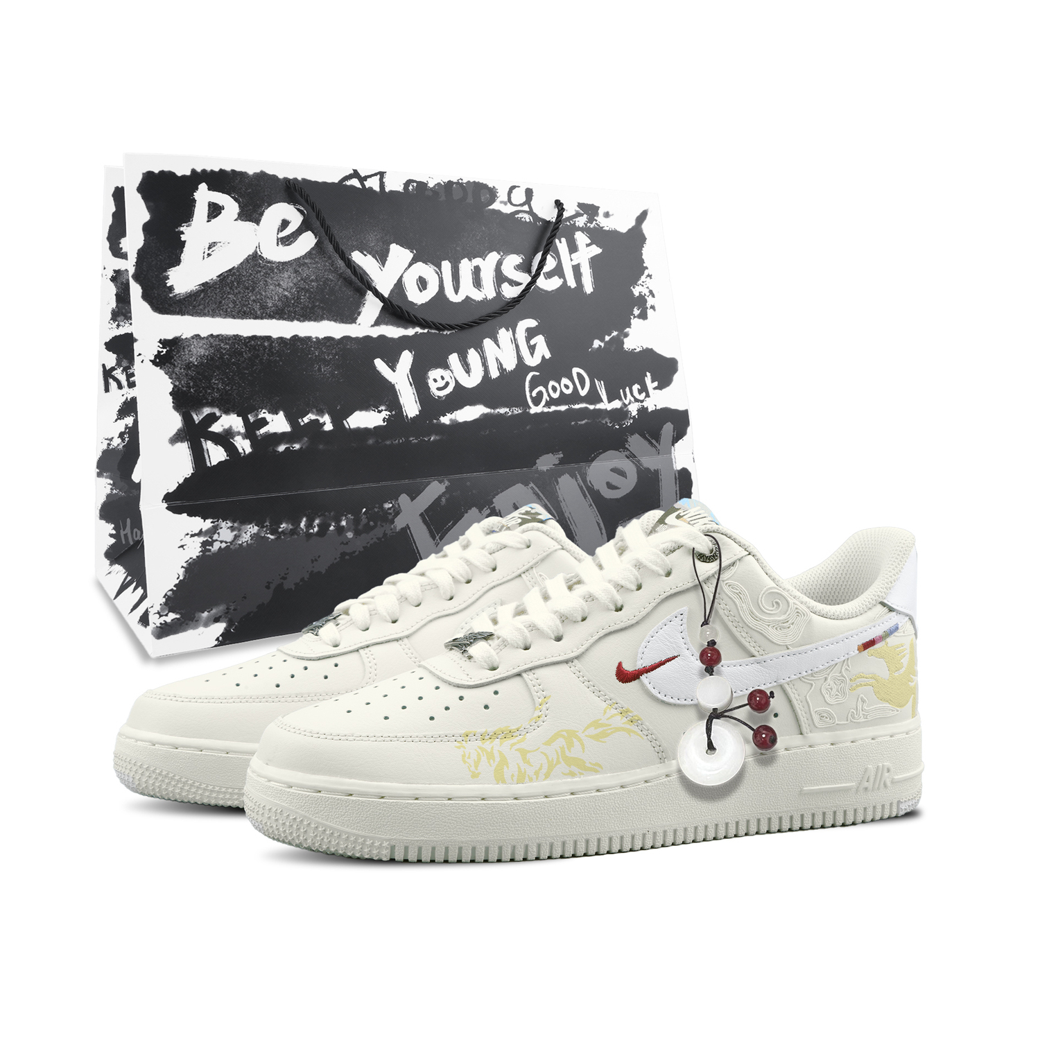 

Air Force 1 Jade Horse Racing, Special Shopping Bag Дышащие низкие скейтборд-кроссовки для мужчин Nike, белый золотой