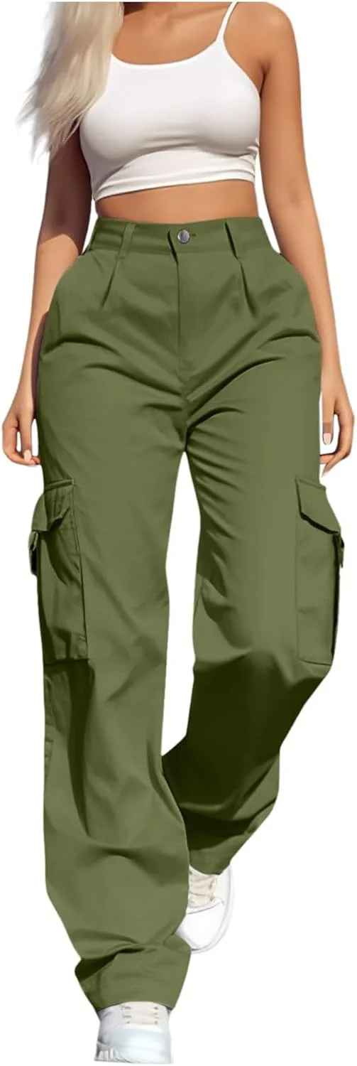 

Женские карго штаны с высокой талией и прямыми широкими штанинами