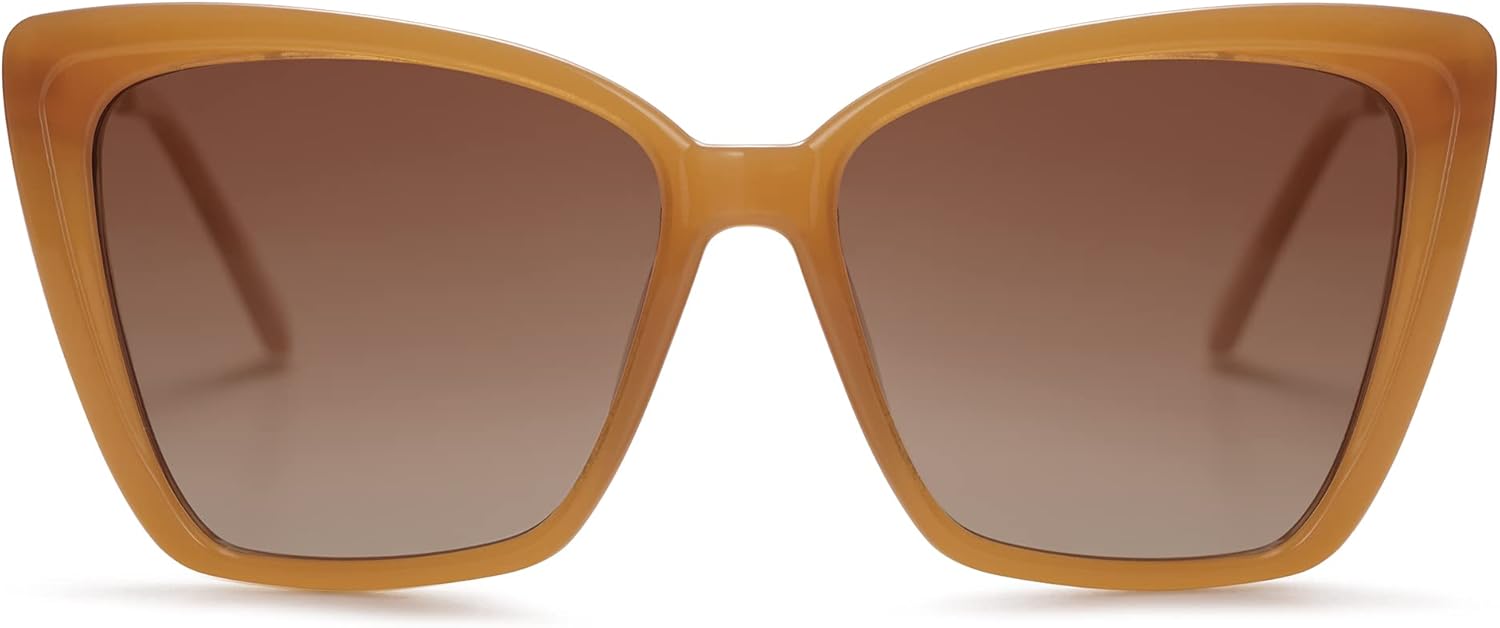 

SOJOS Модные поляризованные солнцезащитные очки для женщин в стиле ретро, ​​большие квадратные солнцезащитные очки «кошачий глаз» с защитой от УФ-излучения SJ2206, Milky Orange Frame/Brown Grading Lens
