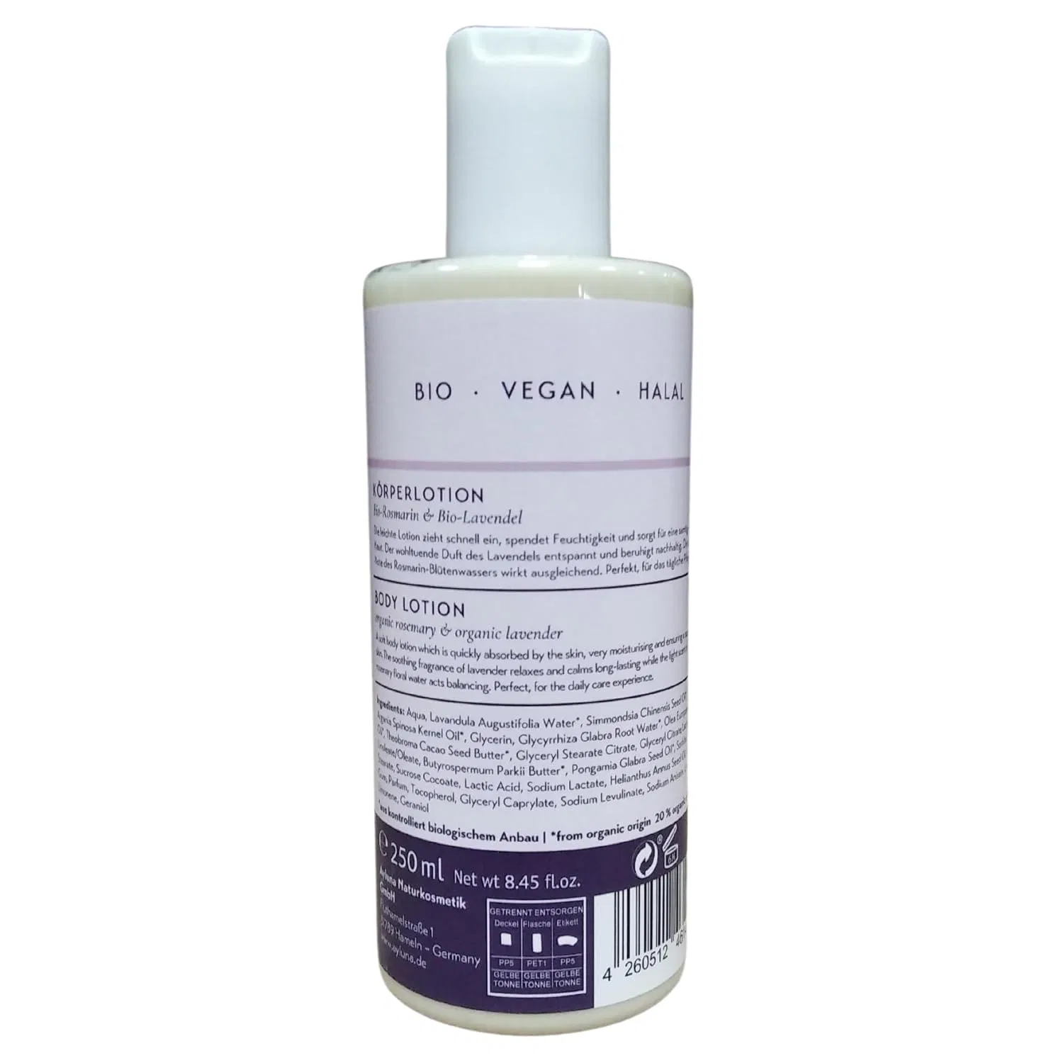 Органический увлажняющий лосьон для тела «Розмарин и Лаванда» от Ayluna Naturkosmetik Ayluna — фото 2