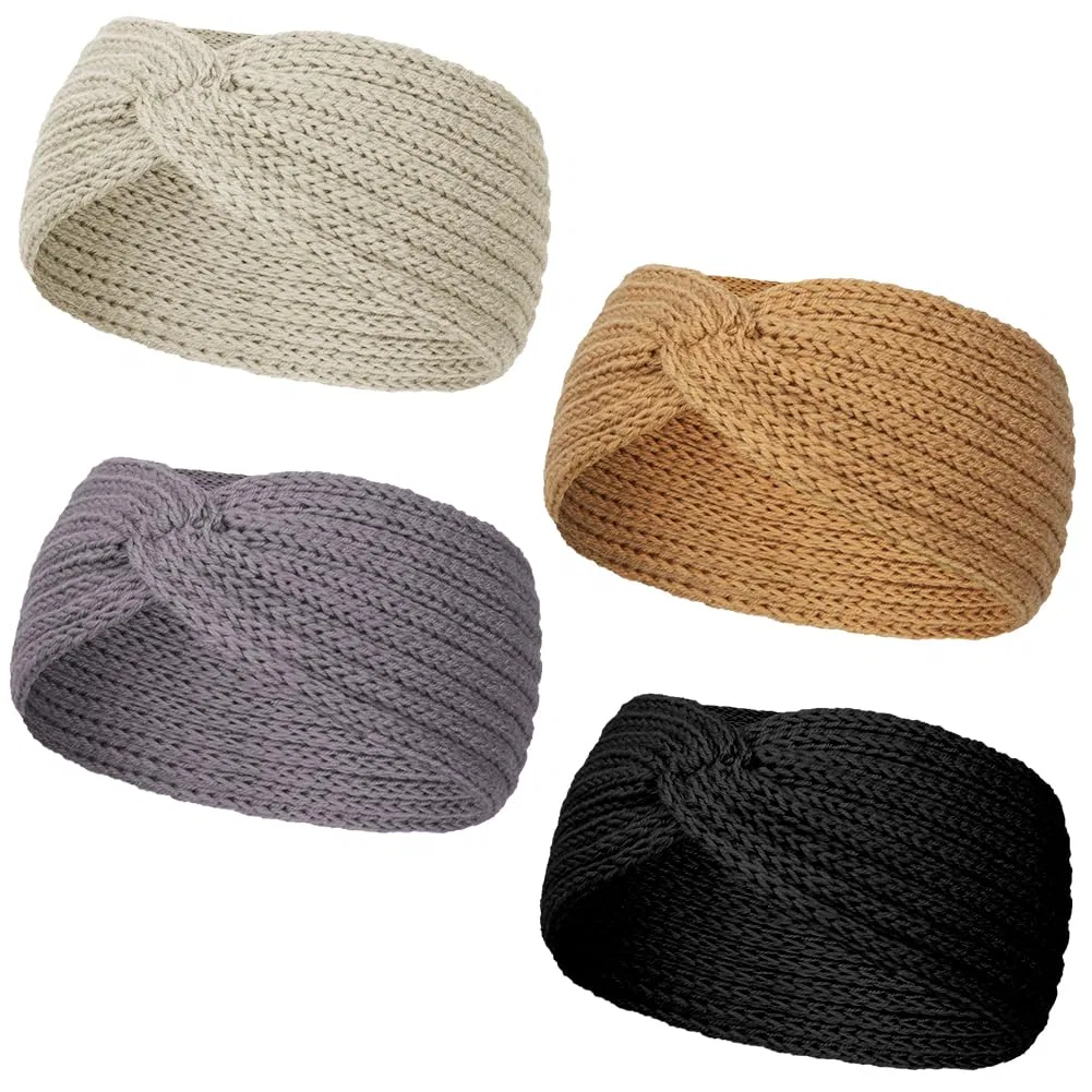 Набор из 4 женских вязаных зимних повязок на голову Lophe, Camel, Light Grey, Black, Beige