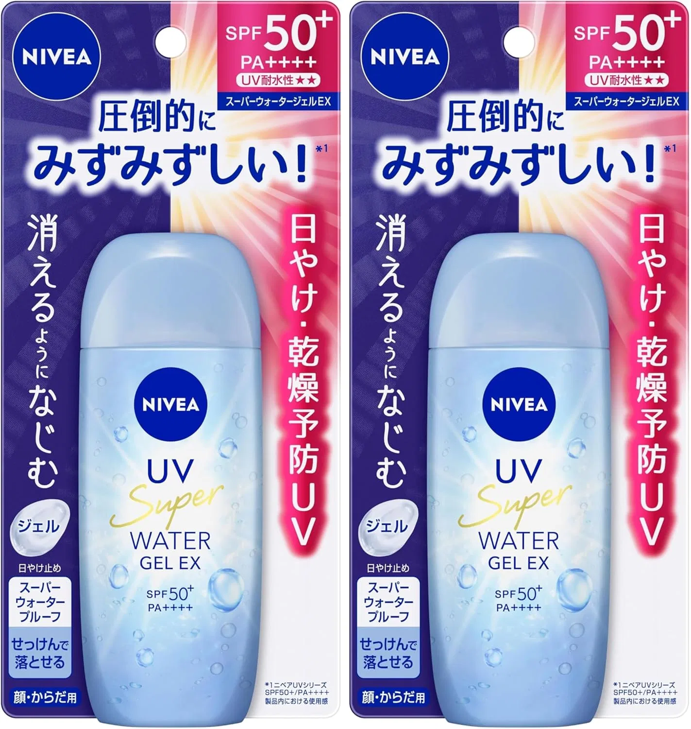 Солнцезащитный гель Nivea UV Water Gel EX SPF50+ PA++++ 80 г, синий, набор 2 шт