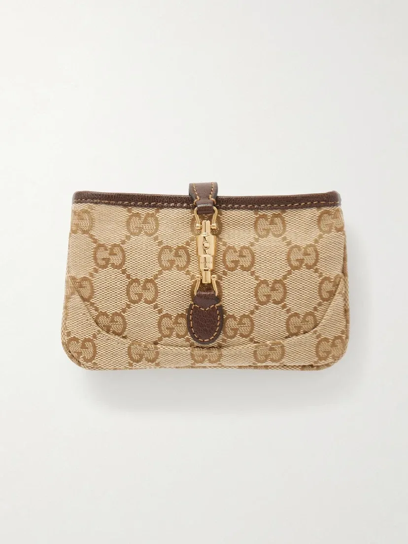 Кошелек Jackie из жаккардовой парусины с кожаной отделкой GUCCI, бежевый