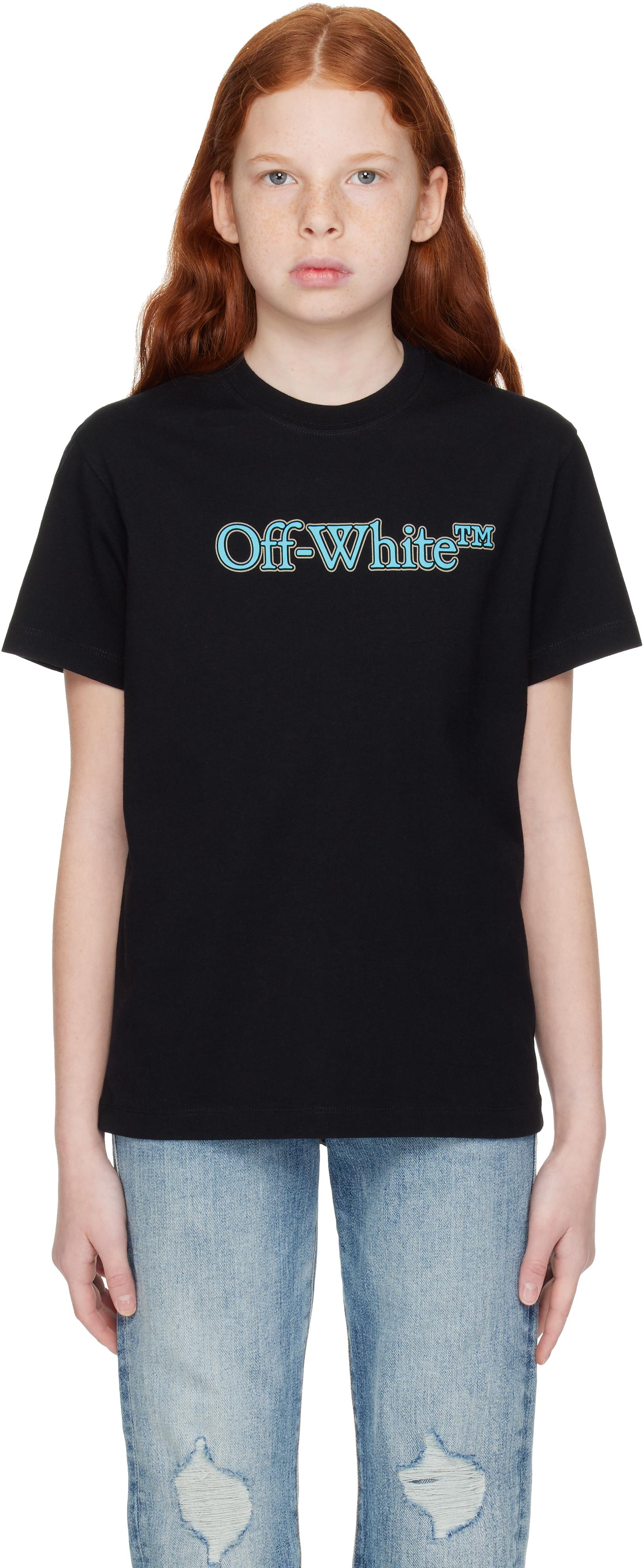 

Детская черная футболка Big Bookish Off-White