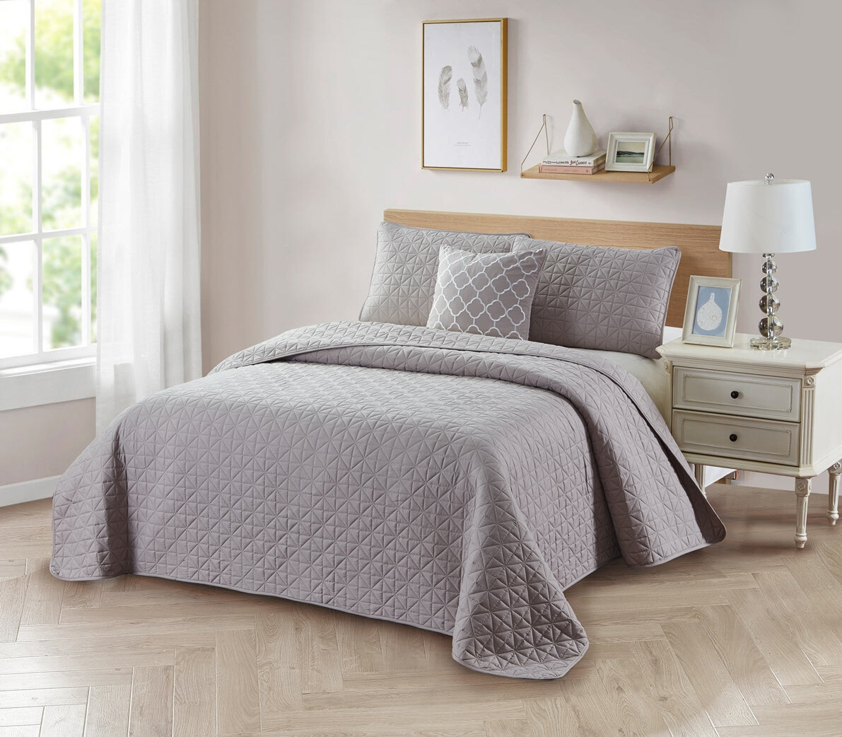 

Bibb Home Комплект однотонных одеял из 4 предметов с подушкой, цвет Taupe