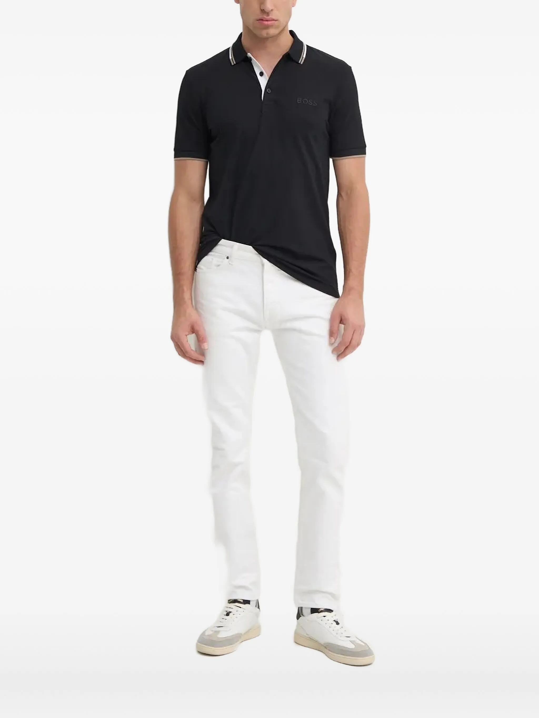 

Рубашка поло с полосками на воротнике Boss, черный