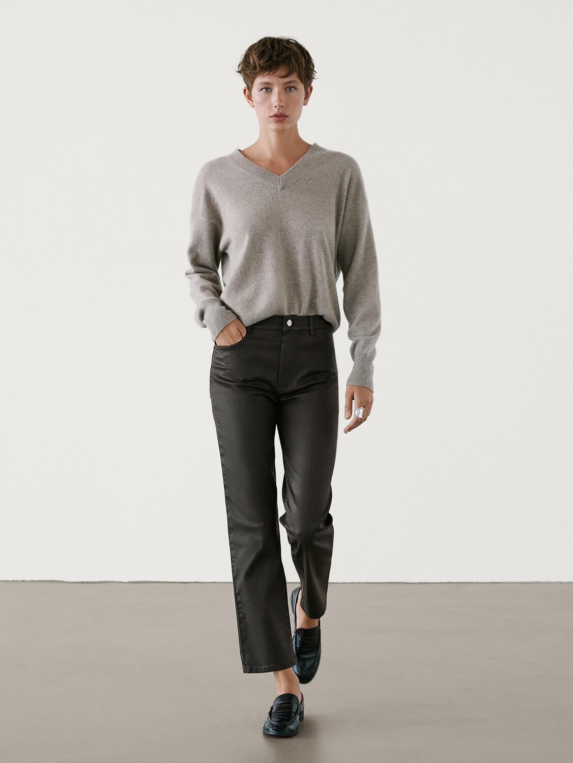

Прямые вощеные брюки Massimo Dutti, коричневый