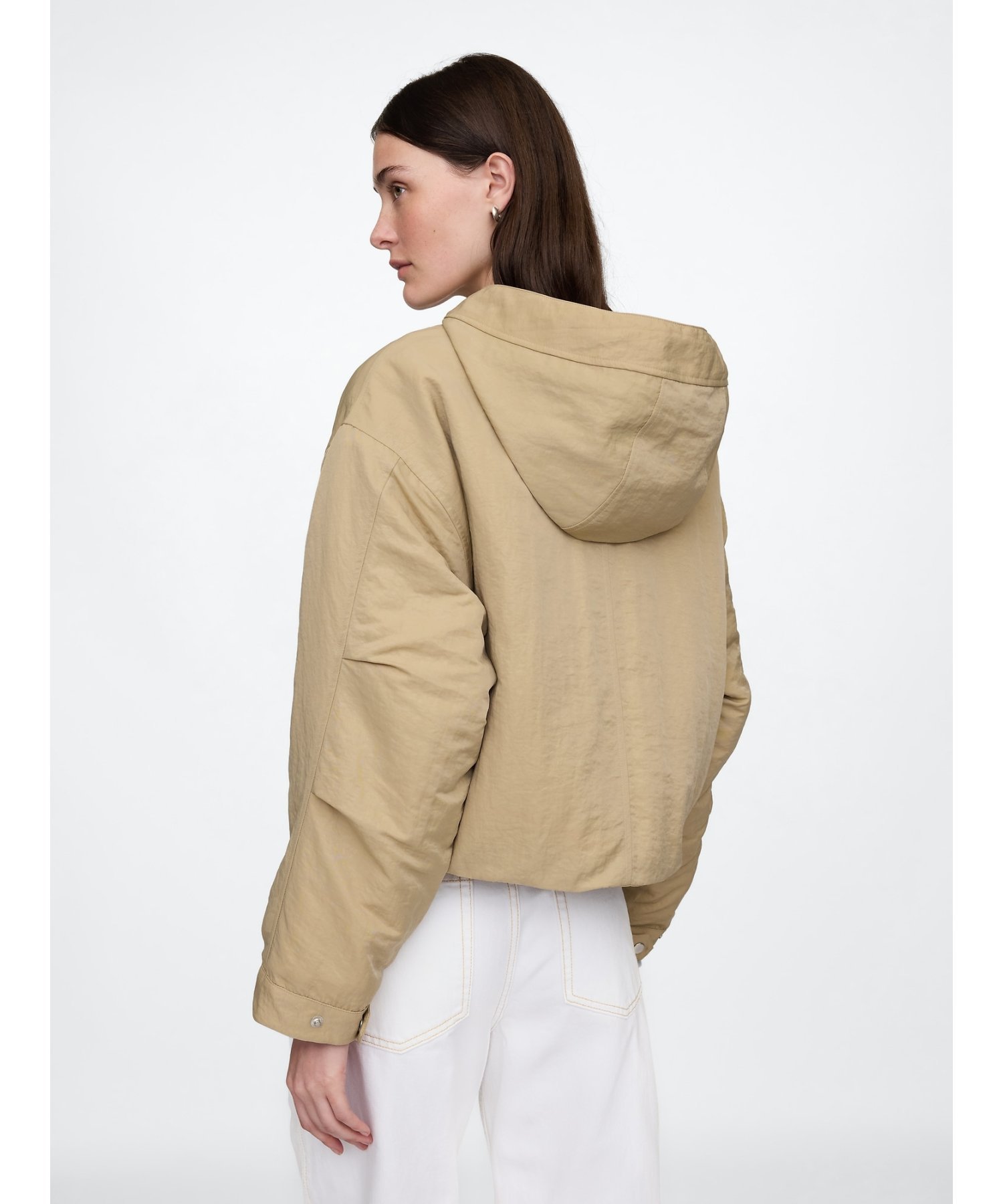 (W) Укороченная нейлоновая куртка с капюшоном GAP, KHAKI — фото 2