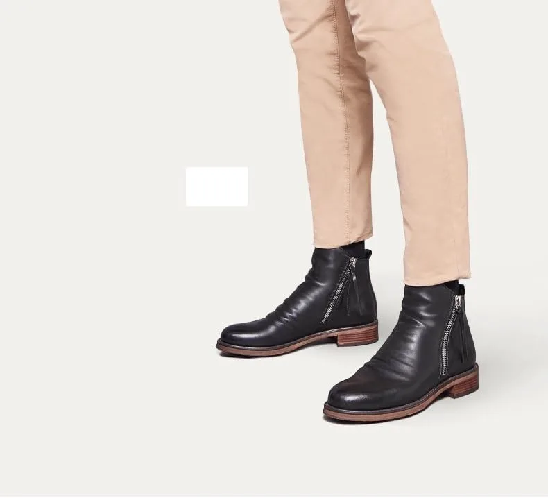 

Мужские челси из кожи, повседневные ботинки чукка до щиколотки, классические эластичные стильные ботинки для мужчин, модные осенние и зимние мужские ботинки Generic, черный