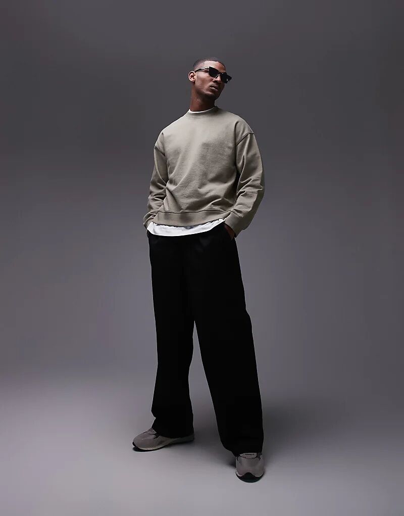 

Толстовка свободного кроя из льняной смеси цвета хаки Topman