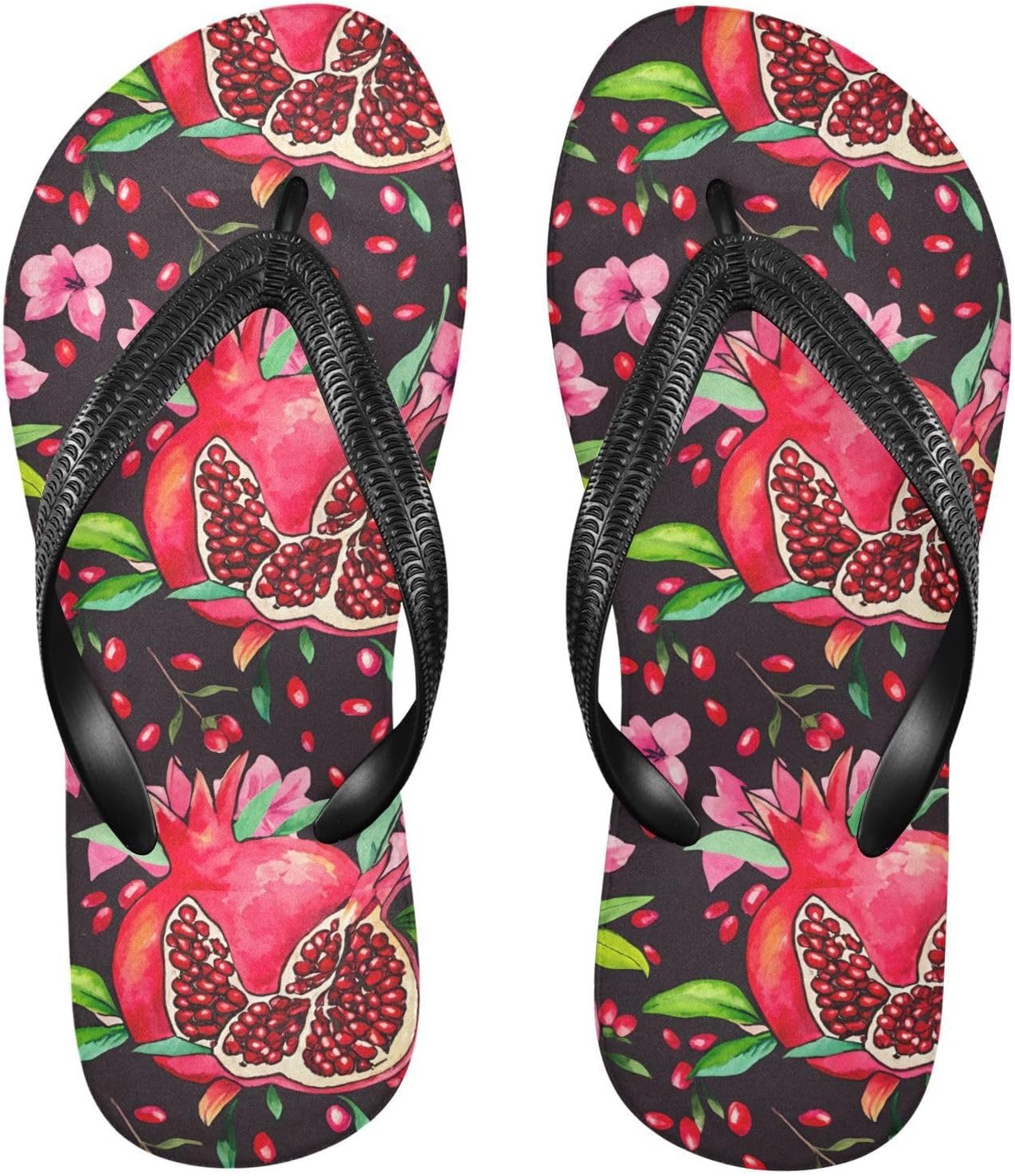 

Женские и мужские пляжные шлепанцы Pomegranate Blossom с черными подошвами, резиновые, нескользящие, летние тапочки для душа Sinestour