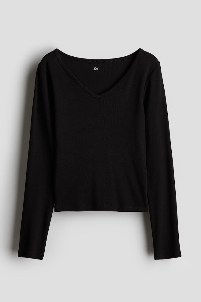 

Рубашка из хлопкового джерси в рубчик H&M, черный