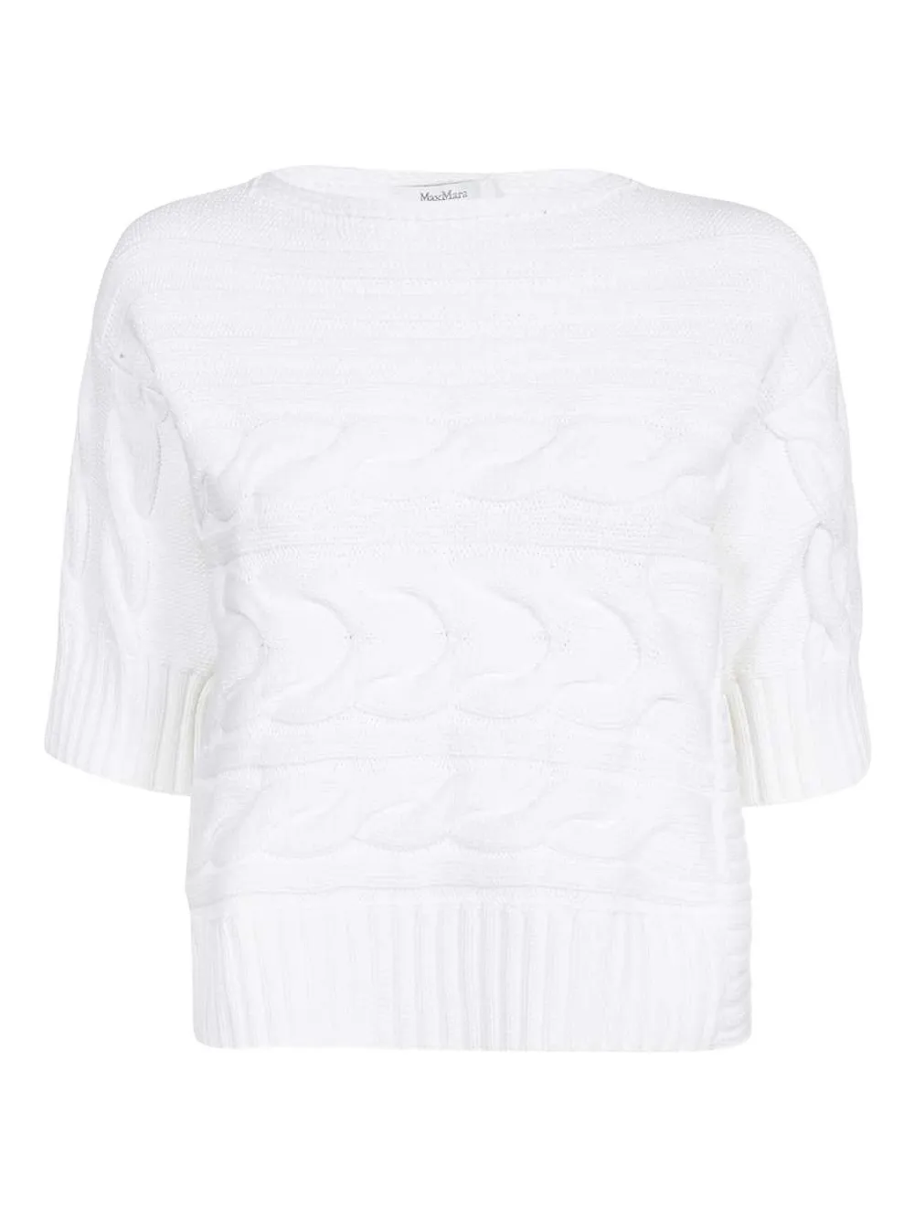 

Свитер с короткими рукавами, связанный косами MAX MARA, белый