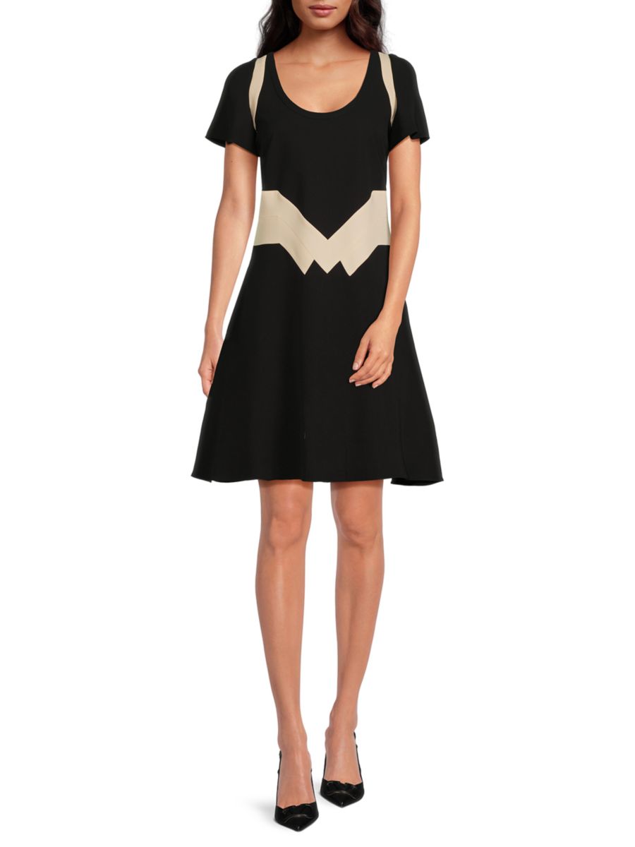 

Мини-платье из шелка с контрастным круглым вырезом Valentino, цвет Black Cream