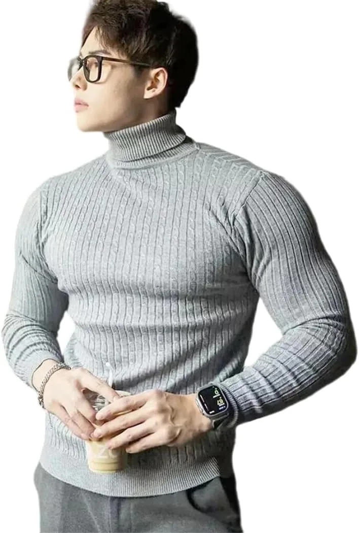 

Мужской водолазка вязаная полосатая уличный стиль теплая