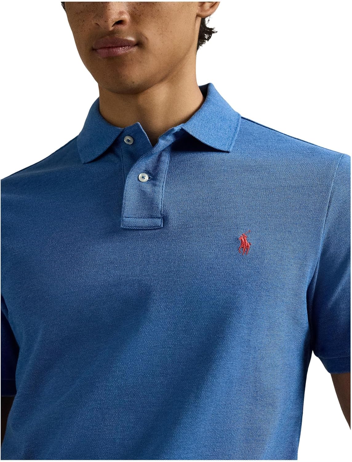 POLO RALPH LAUREN Мужская классическая футболка-поло из сетчатой ткани, Fresh Surf Heather — фото 3
