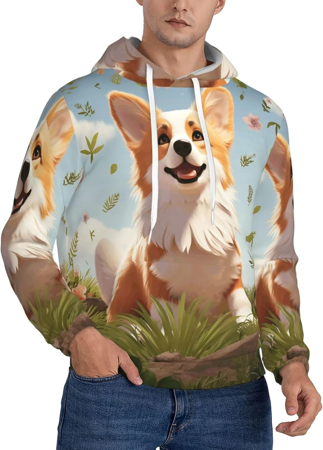 

Мужской худи с капюшоном Lovely Corgi, мягкий и теплый флисовый SDTYKHJ