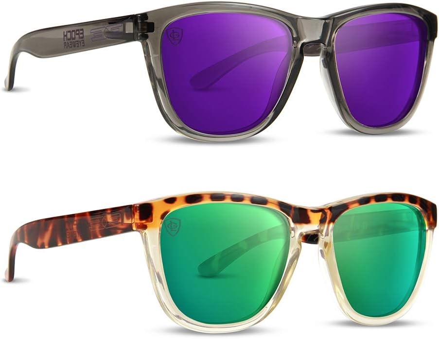 

Солнцезащитные очки Epoch Eyewear LXE для скейтбординга, 2 пары, серая оправа, фиолетовые зеркальные линзы, черепаховая оправа, золотистые, зеленые зеркальные линзы, Purple Green