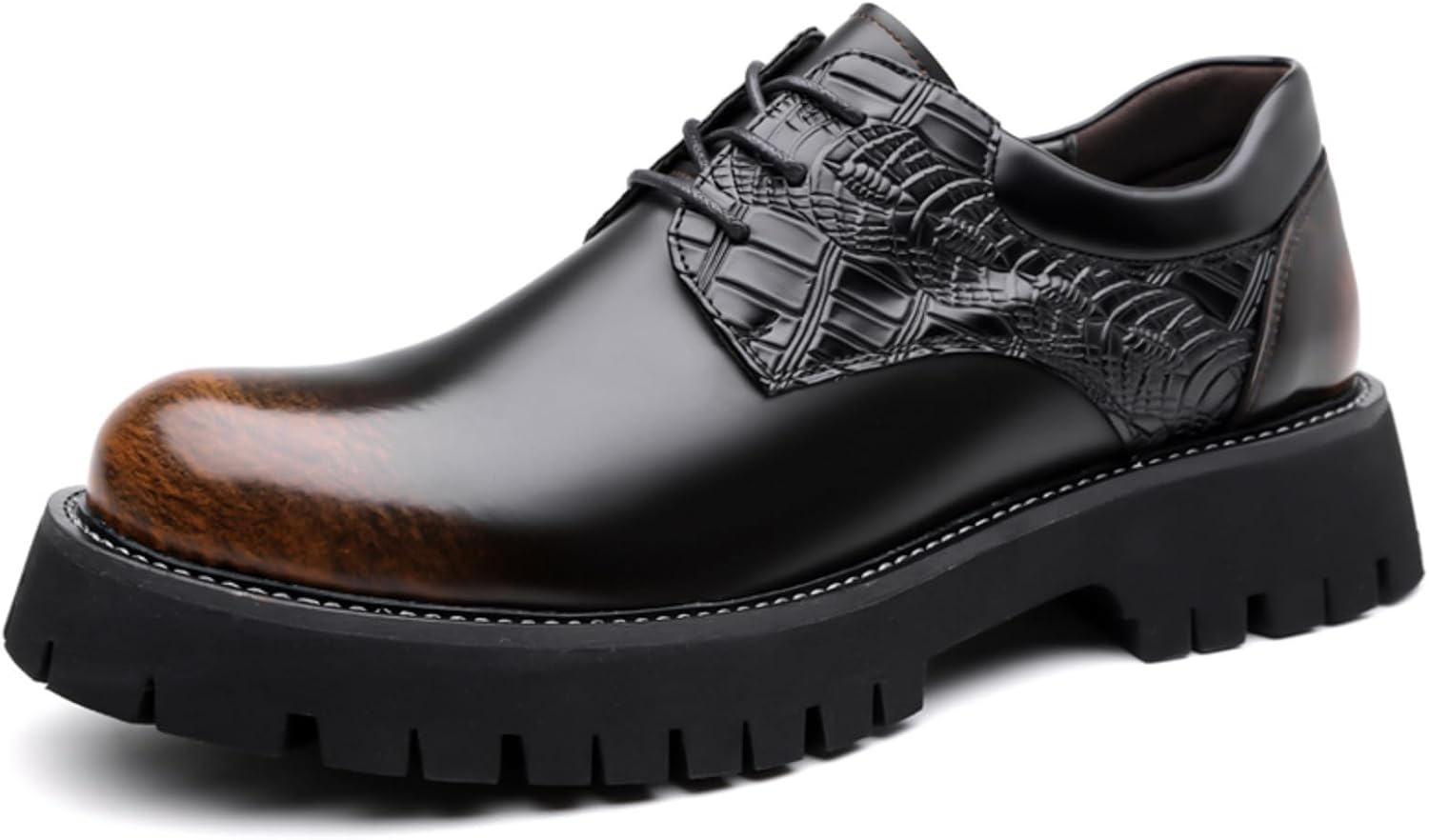 

Мужские туфли ручной работы Oxfords с верхом из кожи с текстурой крокодила и гладкой кожи, с градиентным носком коричневого и черного цвета, подошва из противоскользящей резины для бизнеса и свадьбы Kelibasi