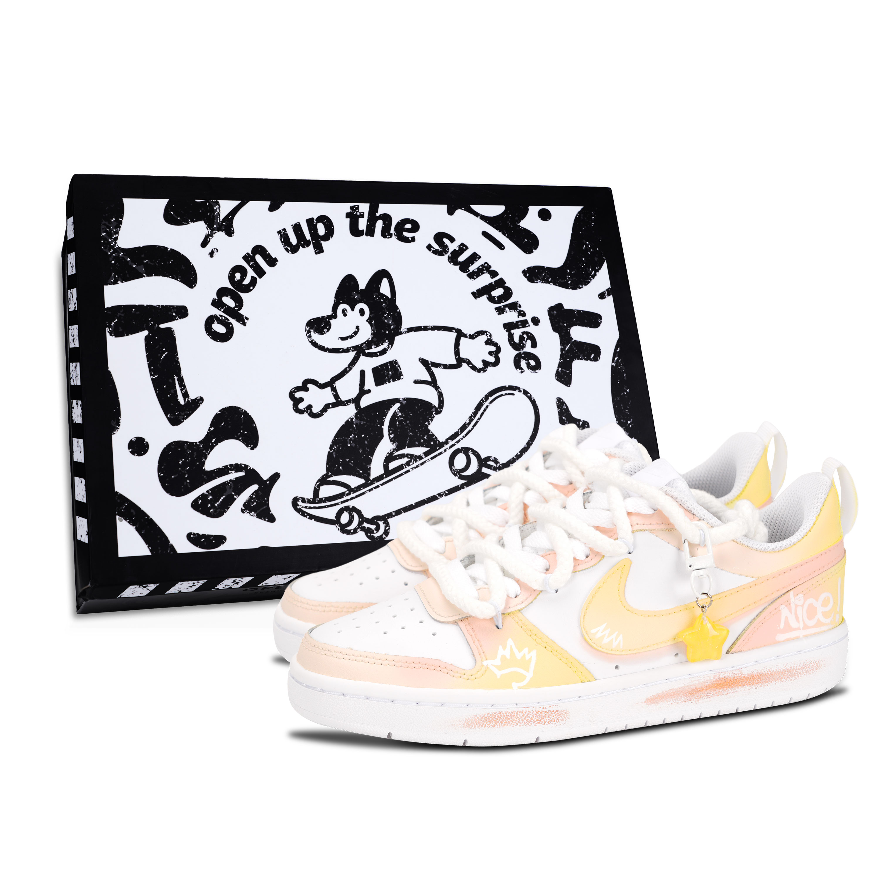 

Nike Детские кроссовки для скейтбординга Court Borough Crown Star с нескользящей подошвой, износостойкие, желтые, для подростков