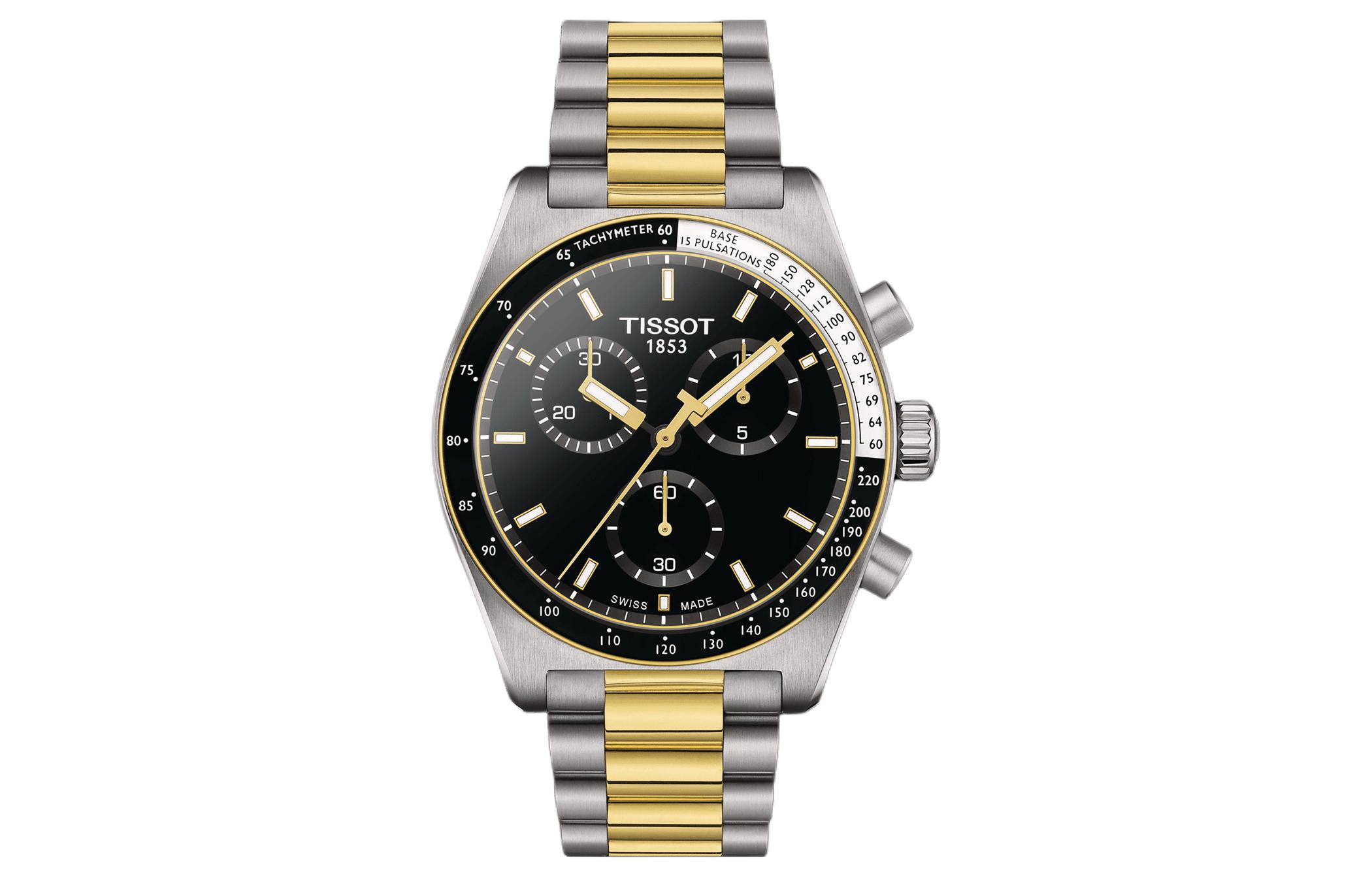 

TISSOT Мужские часы PR516 серии с кварцевым механизмом, черный циферблат 40 мм, корпус из нержавеющей стали, стальной браслет