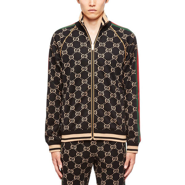 Куртка gg gersey cotton jacket 'black camel green red' Gucci, черный — фото 3