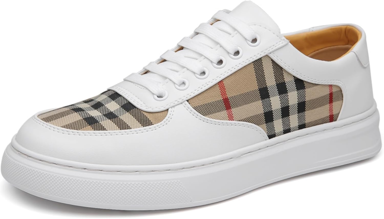 

Мужские кроссовки с шнуровкой и клетчатыми панелями, повседневные низкие кеды из ткани и кожи для ежедневной носки и улицы Foavt, белый