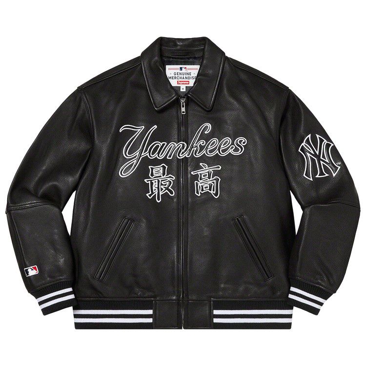 

Куртка Supreme x New York Yankees Kanji Leather Varsity Jacket, Black