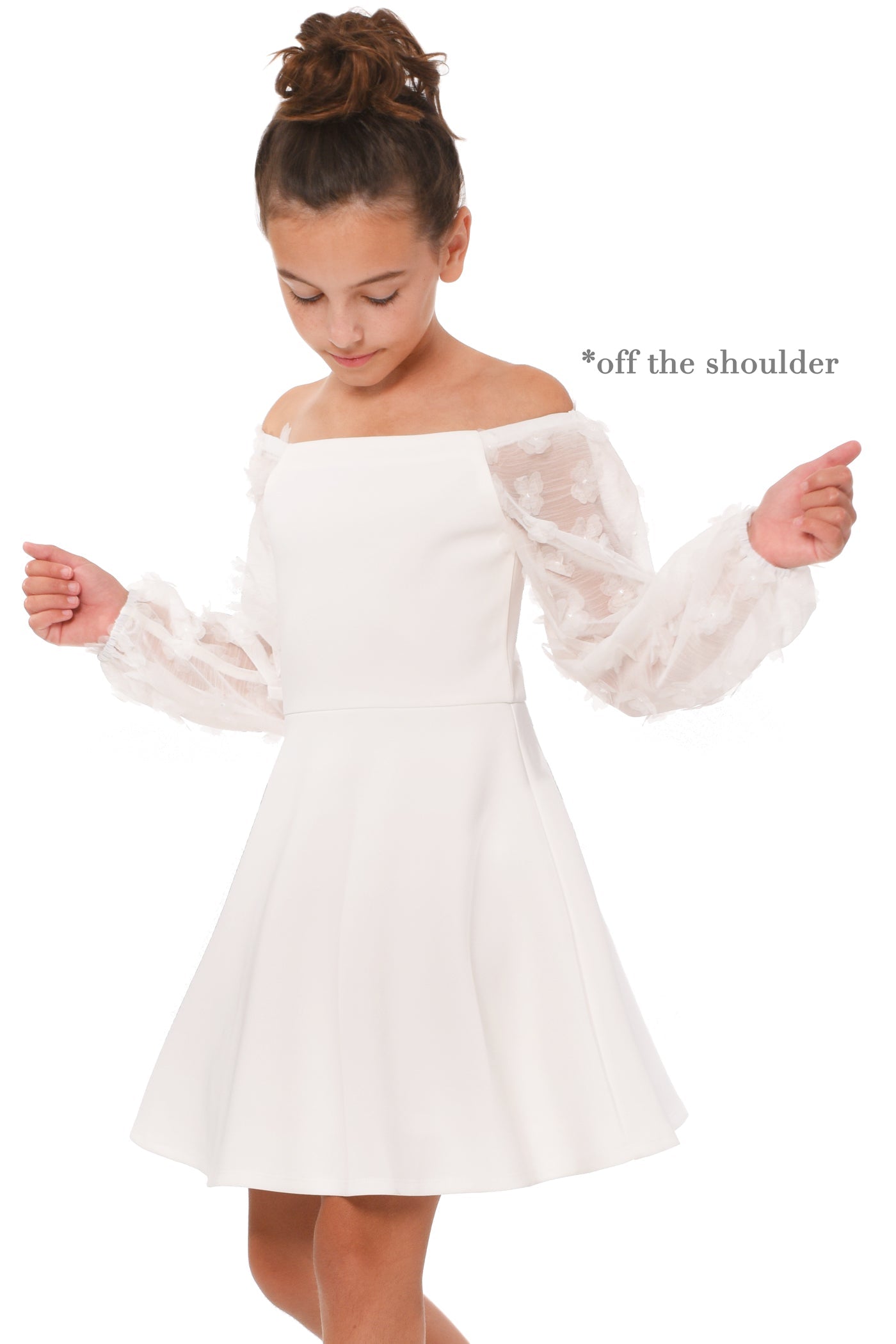 

Платье-футляр с длинными рукавами и 3D-цветочным принтом для больших девочек Truly Me, белый