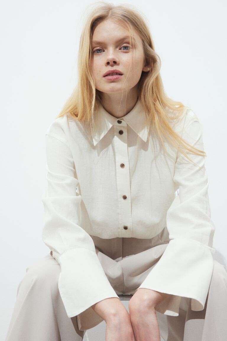 

Блузка оверсайз из смесового льна H&M, белый